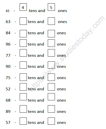 CBSE Class 1 Maths Numbers 51 To 100 Worksheet